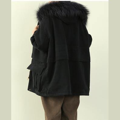 Luxury black winter coats plus size clothing hooded faux fur collar overcoat - bagstylebliss