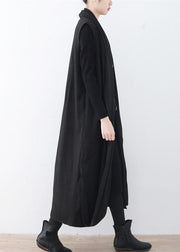 Luxury black woolen long coat oversized asymmetric hem maxi coat women sleeveless long jackets