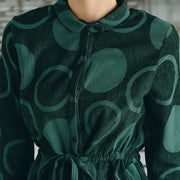 Luxury blackish green dotted  maxi coat casual Jacquard Peter pan Collar  Fine baggy dresses