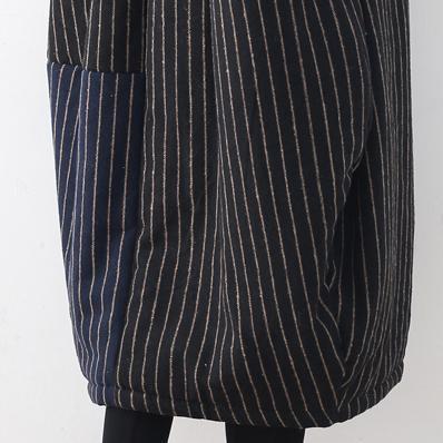 Luxury blue black striped down coat oversized woolen Puffers Jackets Fine patchwork winter outwear