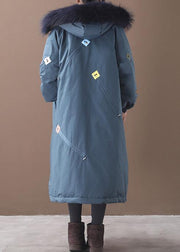 Luxury blue outwear Loose fitting hooded thick zippered coats - bagstylebliss