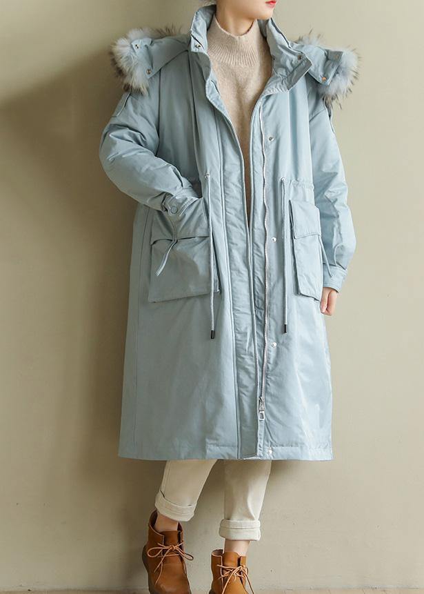 Luxury blue winter parkas plus size warm winter coat zippered fur collar outwear - bagstylebliss