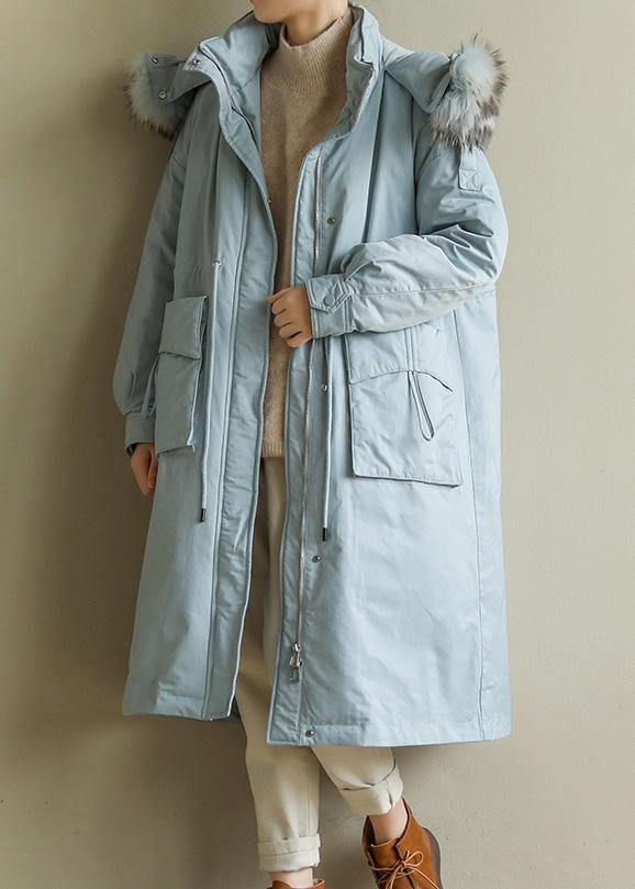 Luxury blue winter parkas plus size warm winter coat zippered fur collar outwear - bagstylebliss