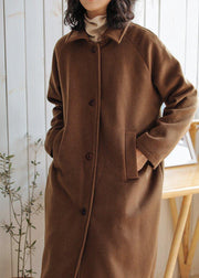 Luxury brown wool coat for woman oversize pockets Notched Coats - bagstylebliss