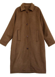 Luxury brown wool coat for woman oversize pockets Notched Coats - bagstylebliss