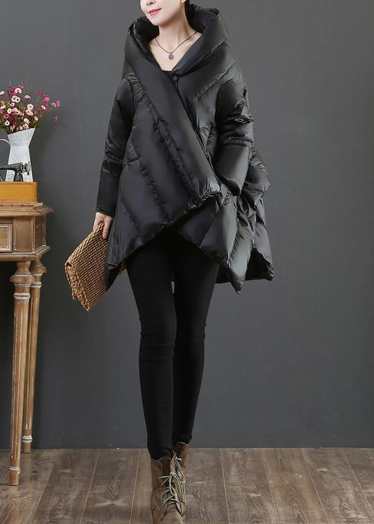 Luxury casual snow jackets coats black hooded asymmetric down jacket woman - bagstylebliss