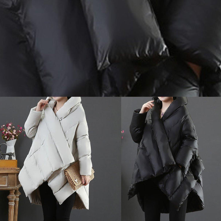 Luxury casual snow jackets coats black hooded asymmetric down jacket woman - bagstylebliss