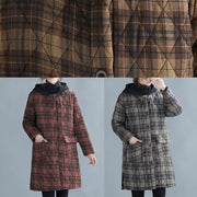 Luxury casual warm winter coat coats yellow plaid hooded pockets coat - bagstylebliss