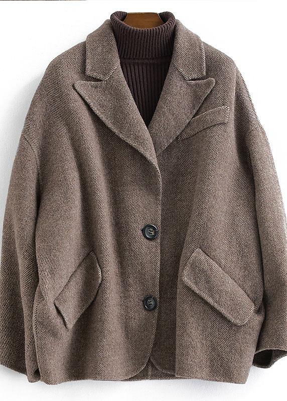 Luxury chocolate wool coat woman trendy plus size Coats Button Down women Notched coats - bagstylebliss