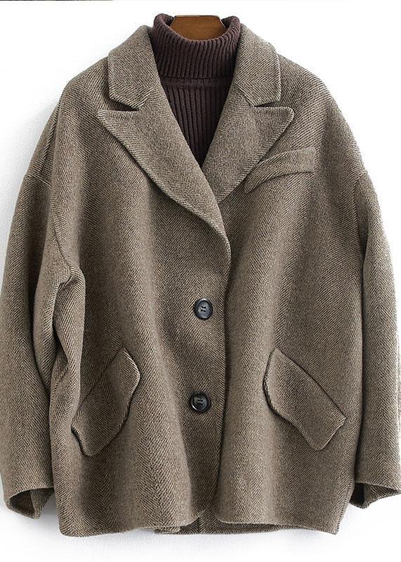 Luxury chocolate wool coat woman trendy plus size Coats Button Down women Notched coats - bagstylebliss