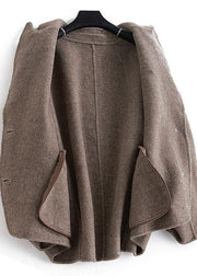 Luxury chocolate wool coat woman trendy plus size Coats Button Down women Notched coats - bagstylebliss