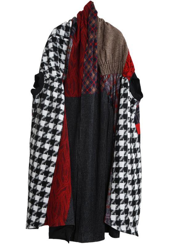 Luxury floral Woolen Coat Women Loose fitting v neck patchwork tie waist maxi coat - bagstylebliss
