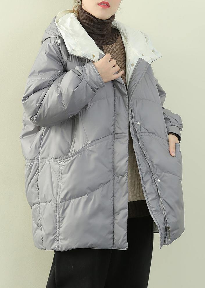 Luxury gray blue duck down coat plus size winter jacket hooded zippered  coats - bagstylebliss