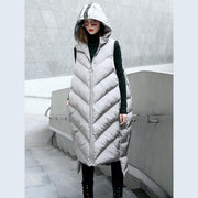 Luxury gray down jacket casual hooded zippered quilted coat women Sleeveless outwear