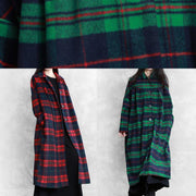 Luxury green plaid wool coat for woman casual Coats women Notched pockets coats - bagstylebliss