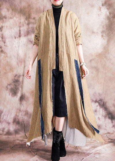 Luxury khaki asymmetric overcoat oversized long winter coat fall coat patchwork - bagstylebliss