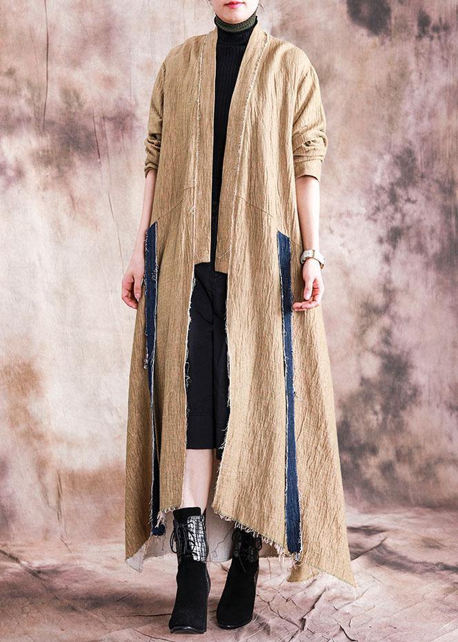 Luxury khaki asymmetric overcoat oversized long winter coat fall coat patchwork - bagstylebliss