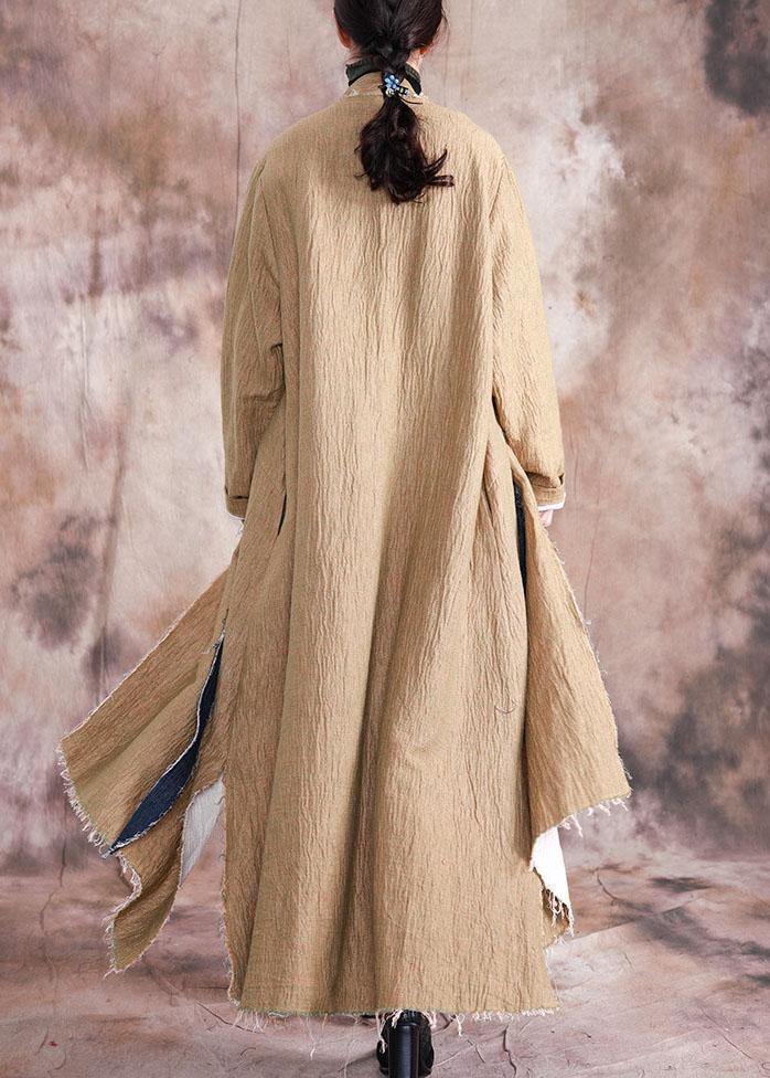 Luxury khaki asymmetric overcoat oversized long winter coat fall coat patchwork - bagstylebliss