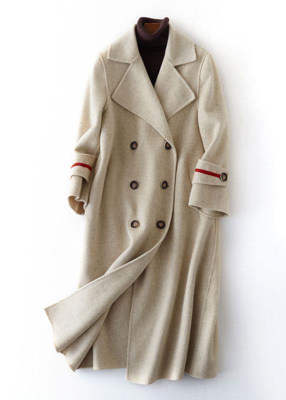 Luxury nude Woolen Coats oversize long winter coat double breast Notched - bagstylebliss