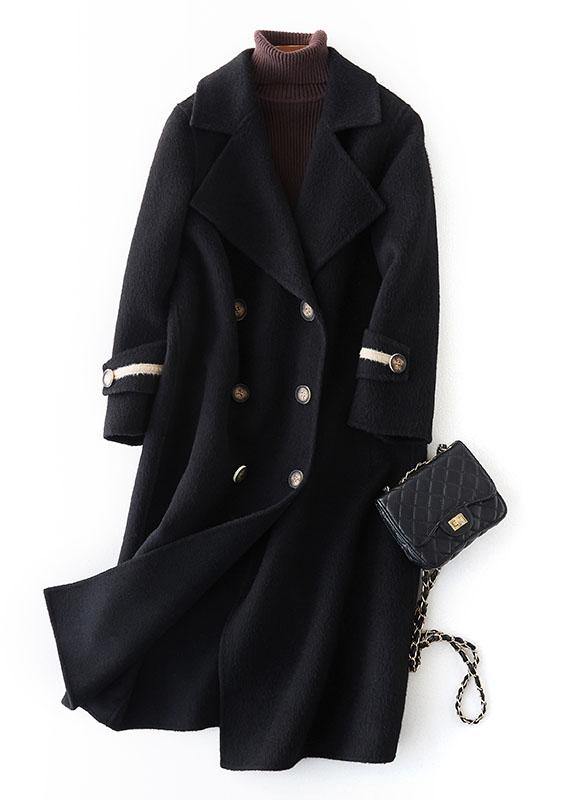 Luxury nude Woolen Coats oversize long winter coat double breast Notched - bagstylebliss