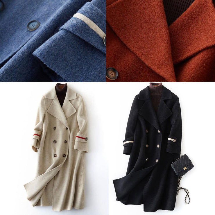 Luxury nude Woolen Coats oversize long winter coat double breast Notched - bagstylebliss
