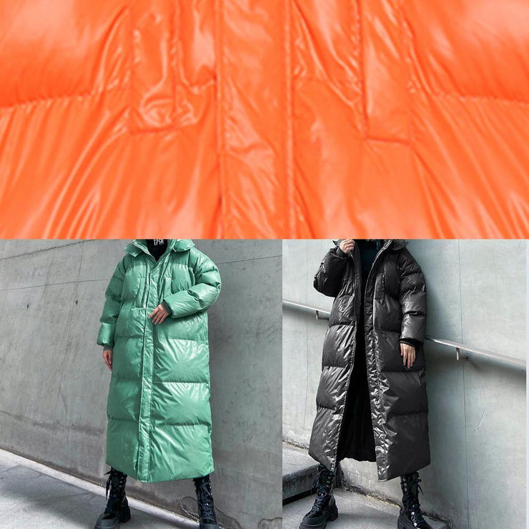 Luxury orange outwear oversized down jacket hooded zippered overcoat - bagstylebliss