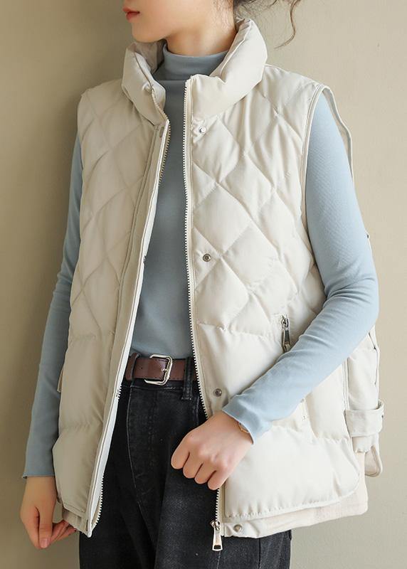 Luxury oversize Jackets & Coats half high neck coats beige sleeveless winter coats - bagstylebliss