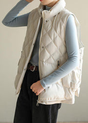 Luxury oversize Jackets & Coats half high neck coats beige sleeveless winter coats - bagstylebliss