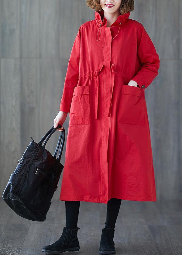 Luxury plus size clothing long jackets fall Ruffled drawstring zippered coat - bagstylebliss