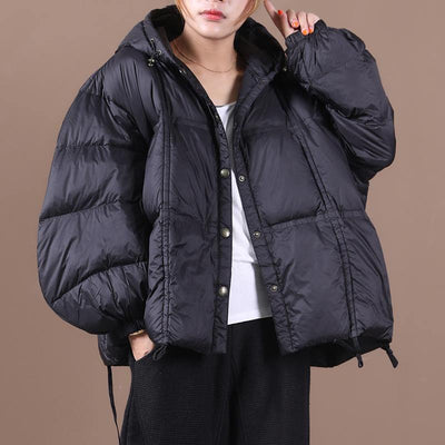 Luxury plus size clothing winter jacket black hooded Button Down goose Down coat - bagstylebliss