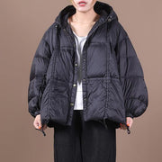 Luxury plus size clothing winter jacket black hooded Button Down goose Down coat - bagstylebliss