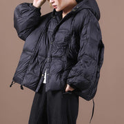 Luxury plus size clothing winter jacket black hooded Button Down goose Down coat - bagstylebliss