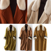 Luxury plus size clothing winter jackets fur collar outwear khaki big pockets Wool jackets - bagstylebliss