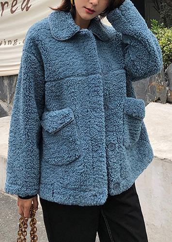 Luxury plus size coats winter woolen outwear blue lapel collar wool coat for woman - bagstylebliss