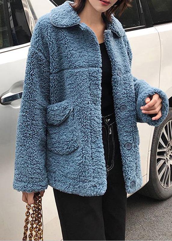 Luxury plus size coats winter woolen outwear blue lapel collar wool coat for woman - bagstylebliss