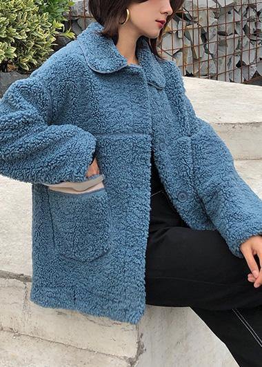 Luxury plus size coats winter woolen outwear blue lapel collar wool coat for woman - bagstylebliss