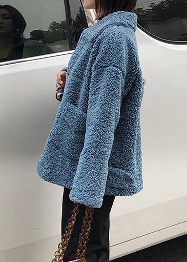 Luxury plus size coats winter woolen outwear blue lapel collar wool coat for woman - bagstylebliss