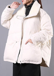 Luxury plus size lapel winter outwear beige pockets zippered women parka - bagstylebliss