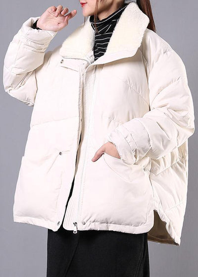 Luxury plus size lapel winter outwear beige pockets zippered women parka - bagstylebliss