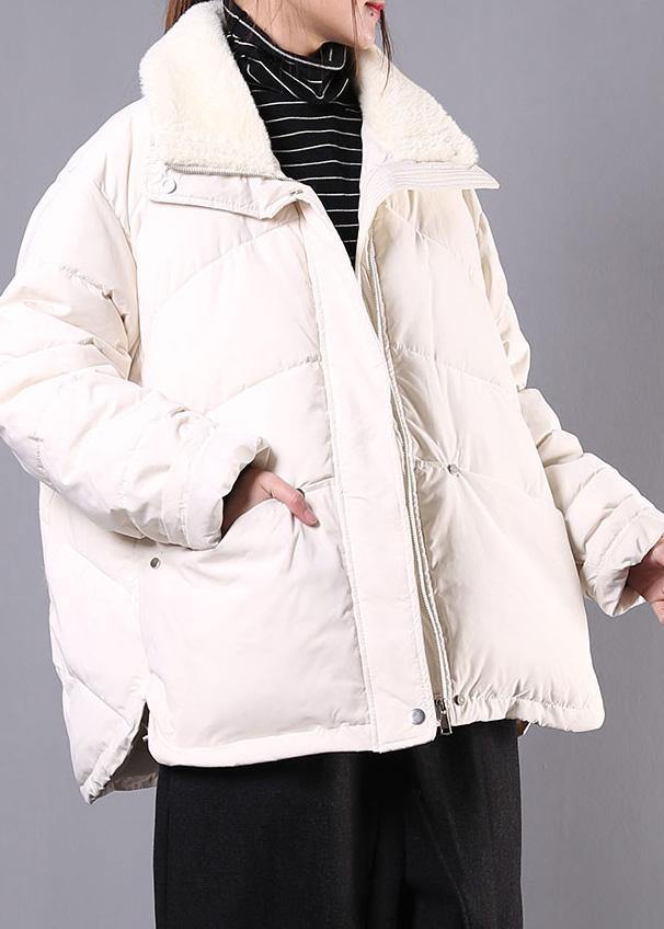 Luxury plus size lapel winter outwear beige pockets zippered women parka - bagstylebliss