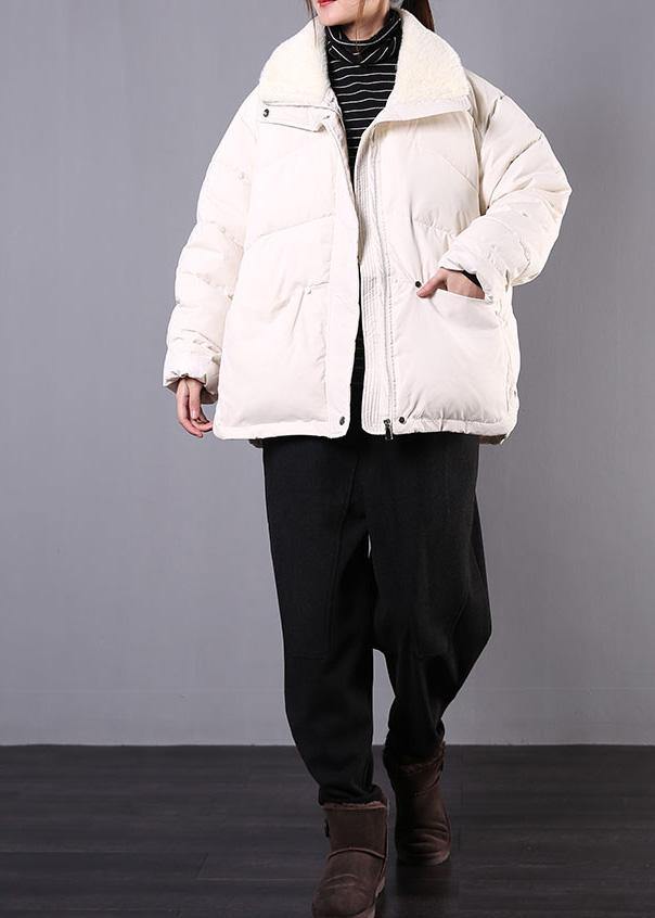 Luxury plus size lapel winter outwear beige pockets zippered women parka - bagstylebliss