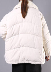 Luxury plus size lapel winter outwear beige pockets zippered women parka - bagstylebliss