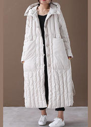 Free Shipping-luxury Plus Size Winter Overcoat Beige Hooded Large Pockets Coat - bagstylebliss