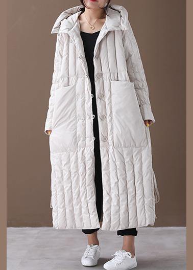 Free Shipping-luxury Plus Size Winter Overcoat Beige Hooded Large Pockets Coat - bagstylebliss