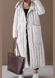 Free Shipping-luxury Plus Size Winter Overcoat Beige Hooded Large Pockets Coat - bagstylebliss