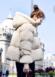 Luxury plus size womens parka overcoat beige hooded thick duck down coat - bagstylebliss
