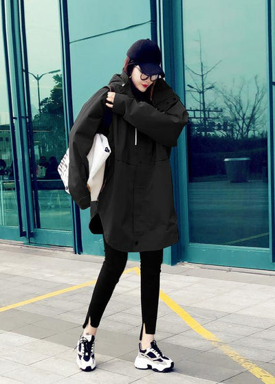 Luxury plus size womens parka overcoat black hooded pockets down coat winter - bagstylebliss