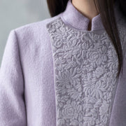 Luxury purple Woolen Coats trendy plus size side open long winter coat embroidery outwear
