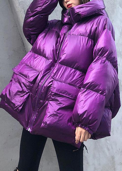 Luxury purple down jacket woman plus size clothing winter jacket hooded zippered Elegant coats - bagstylebliss