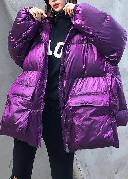 Luxury purple down jacket woman plus size clothing winter jacket hooded zippered Elegant coats - bagstylebliss